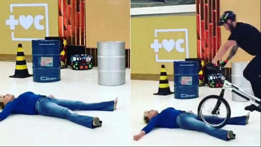 Em 2017, a apresentadora mostrou que, além de dançarina, também é corajosa. Deitada no chão do estúdio, ela encarou o desafio de se tornar obstáculo para o ciclista Diego Magno.