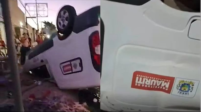 Ambulância capota ao desviar de moto em rodovia no Ceará. O acidente aconteceu na rodovia que liga Juazeiro do Norte a Barbalha