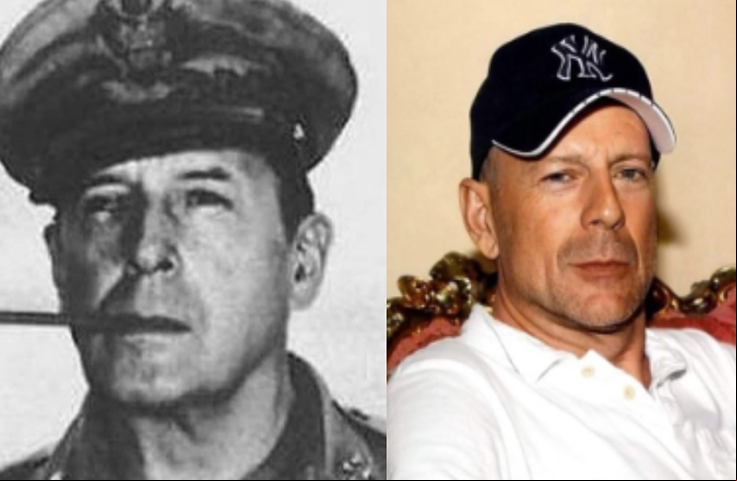 E o ator americano Bruce Willis (Duro de Matar) o general do Exército dos EUA Douglas MacArthur (1880-1964)?